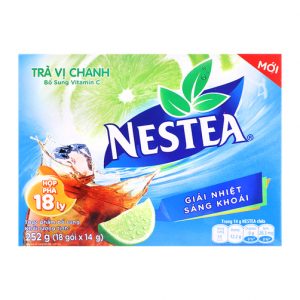 NESTEA Chanh: Đường, maltodextrin, chất điều chỉnh độ chua (330, 332(ii)), trà tinh chế (1.1 %), hương chanh tổng hợp (có chứa lecithin đậu nành (containing soya lecithin)), muối, chất tạo ngọt tổng hợp 950, màu tổng hợp 150d và vitamin C.Trà Chanh Nestea 252Gr